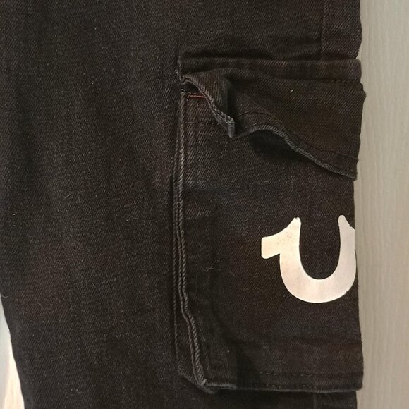 True Religion Cargo Jeans Kids 7 Black Denim Logo Pants Adjustable Waist - Picture 8 of 10